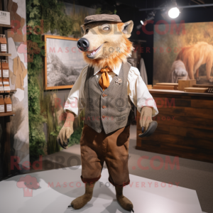 Tan Wild Boar mascot costume character dressed with a Waistcoat and Ties