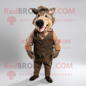 Tan Wild Boar mascot costume character dressed with a Waistcoat and Ties