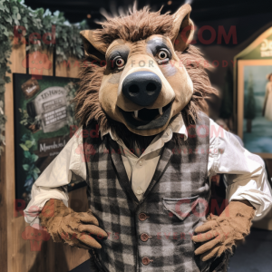 Tan Wild Boar mascot costume character dressed with a Waistcoat and Ties