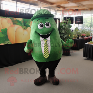 Forest Green Potato mascot costume character dressed with a Romper and Tie pins