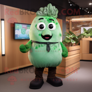 Forest Green Potato mascot costume character dressed with a Romper and Tie pins