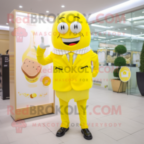 Lemon Yellow Ice Cream mascot costume character dressed with a Suit and Belts