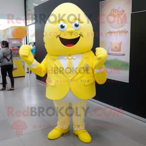 Lemon Yellow Ice Cream mascot costume character dressed with a Suit and Belts
