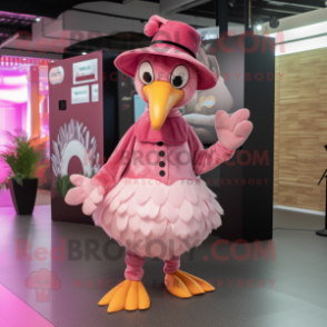 Pink Turkey mascot costume character dressed with a Dress and Hats