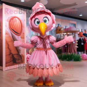 Pink Turkey mascot costume character dressed with a Dress and Hats