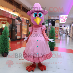Pink Turkey mascot costume character dressed with a Dress and Hats