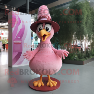 Pink Turkey mascot costume character dressed with a Dress and Hats