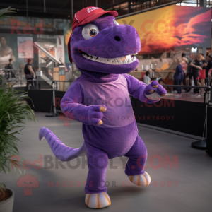 Purple Tyrannosaurus mascot costume character dressed with a Jeggings and Headbands