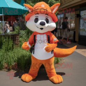 Orange Ermine mascot costume character dressed with a Bermuda Shorts and Cummerbunds