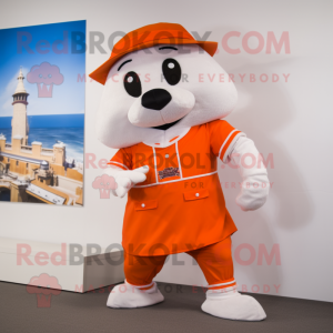 Orange Ermine mascot costume character dressed with a Bermuda Shorts and Cummerbunds