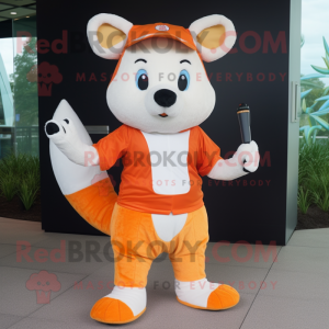 Orange Ermine mascot costume character dressed with a Bermuda Shorts and Cummerbunds