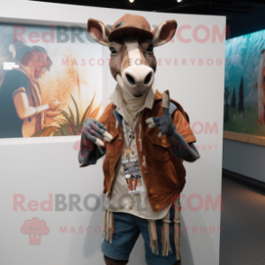 nan Okapi mascot costume character dressed with a Vest and Hat pins