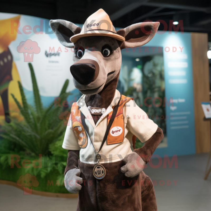 nan Okapi mascot costume character dressed with a Vest and Hat pins