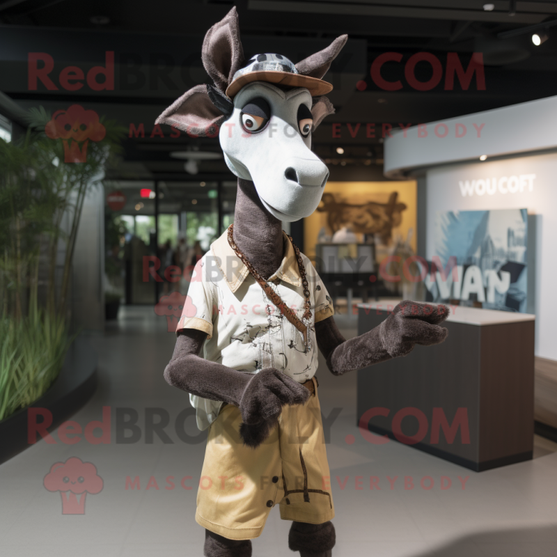 nan Okapi mascot costume character dressed with a Vest and Hat pins