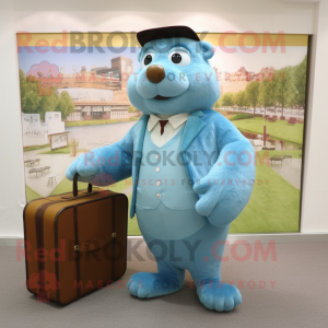 Sky Blue Beaver mascot costume character dressed with a Empire Waist Dress and Briefcases