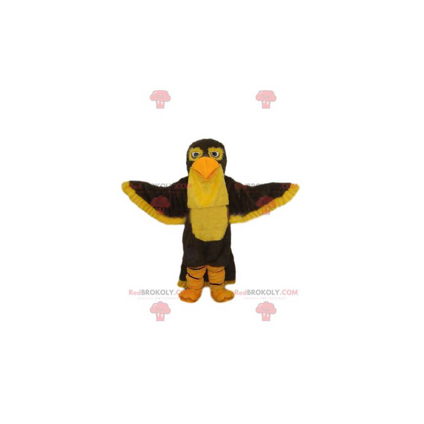 Braunes und gelbes Adlermaskottchen. Adler Kostüm -