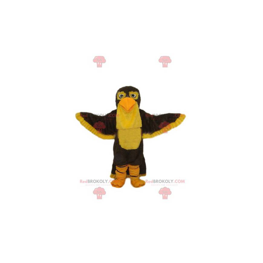 Mascotte d'aigle marron et jaune. Costume d'aigle -