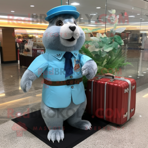 Sky Blue Beaver mascot costume character dressed with a Empire Waist Dress and Briefcases