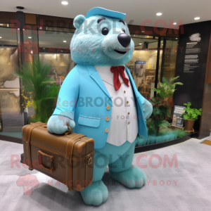 Sky Blue Beaver mascot costume character dressed with a Empire Waist Dress and Briefcases