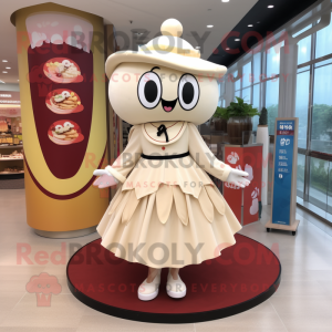 Cream Pho mascot costume character dressed with a Circle Skirt and Handbags