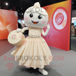 Cream Pho mascot costume character dressed with a Circle Skirt and Handbags
