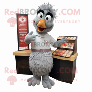Gray Chicken Parmesan mascot costume character dressed with a Henley Shirt and Bracelets