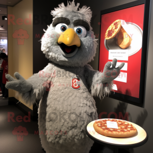 Gray Chicken Parmesan mascot costume character dressed with a Henley Shirt and Bracelets