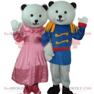 Maskotduo av bamse og hvit bamse i Prince-antrekk -