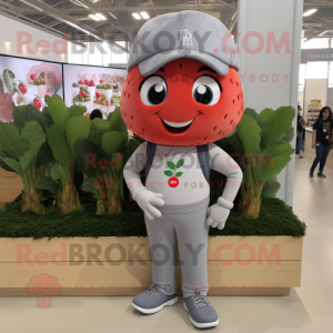 Gray Strawberry mascot costume character dressed with a Chinos and Shoe laces