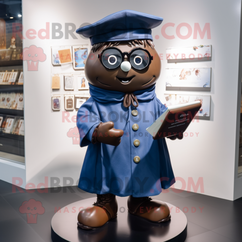 Navy Chocolates mascot costume character dressed with a Raincoat and Reading glasses Navy Chocolates mascot costume character dressed with a Raincoat and Reading glasses