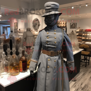 Gray Civil War Soldier mascot costume character dressed with a Cocktail Dress and Brooches