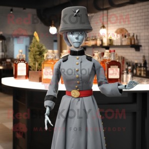 Gray Civil War Soldier mascot costume character dressed with a Cocktail Dress and Brooches