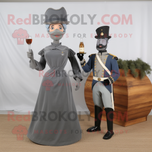 Gray Civil War Soldier mascot costume character dressed with a Cocktail Dress and Brooches