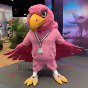 Pink Eagle mascot costume character dressed with a Sweatshirt and Wraps