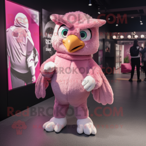 Pink Eagle mascot costume character dressed with a Sweatshirt and Wraps