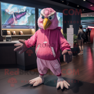 Pink Eagle mascot costume character dressed with a Sweatshirt and Wraps