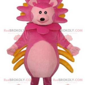 Very original pink lion cub mascot with a colorful mane -