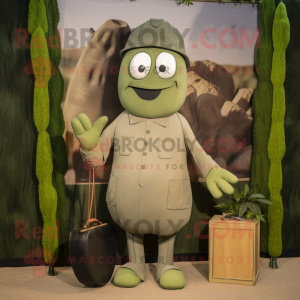 Olive Graveyard mascot costume character dressed with a Suit and Clutch bags