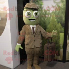 Olive Graveyard mascot costume character dressed with a Suit and Clutch bags