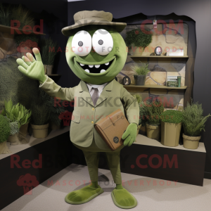 Olive Graveyard mascot costume character dressed with a Suit and Clutch bags