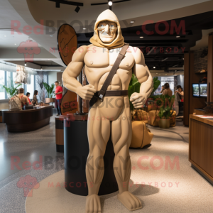 Tan Gi Joe mascot costume character dressed with a One-Piece Swimsuit and Handbags