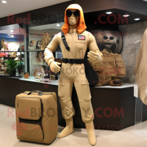Tan Gi Joe mascot costume character dressed with a One-Piece Swimsuit and Handbags