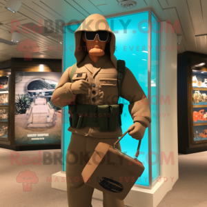 Tan Gi Joe mascot costume character dressed with a One-Piece Swimsuit and Handbags