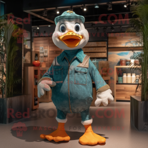 Teal Geese mascot costume character dressed with a Dungarees and Headbands