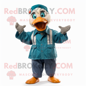 Teal Geese mascot costume character dressed with a Dungarees and Headbands