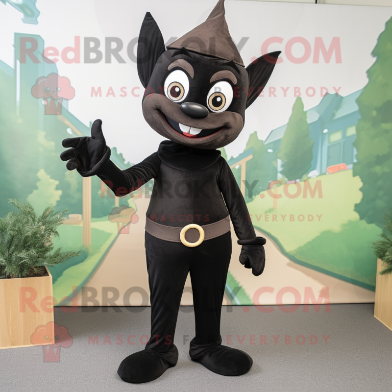 Black Elf mascot costume character dressed with a Jumpsuit and Clutch bags