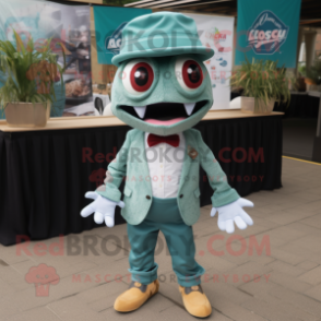 Teal Ceviche mascot costume character dressed with a Oxford Shirt and Shoe clips