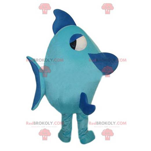 Stor blå fiskmaskot. Blå fiskdräkt - Redbrokoly.com