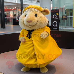 Yellow Guinea Pig mascot costume character dressed with a Circle Skirt and Scarves