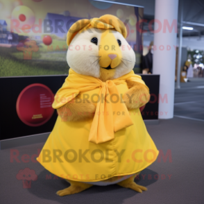 Yellow Guinea Pig mascot costume character dressed with a Circle Skirt and Scarves